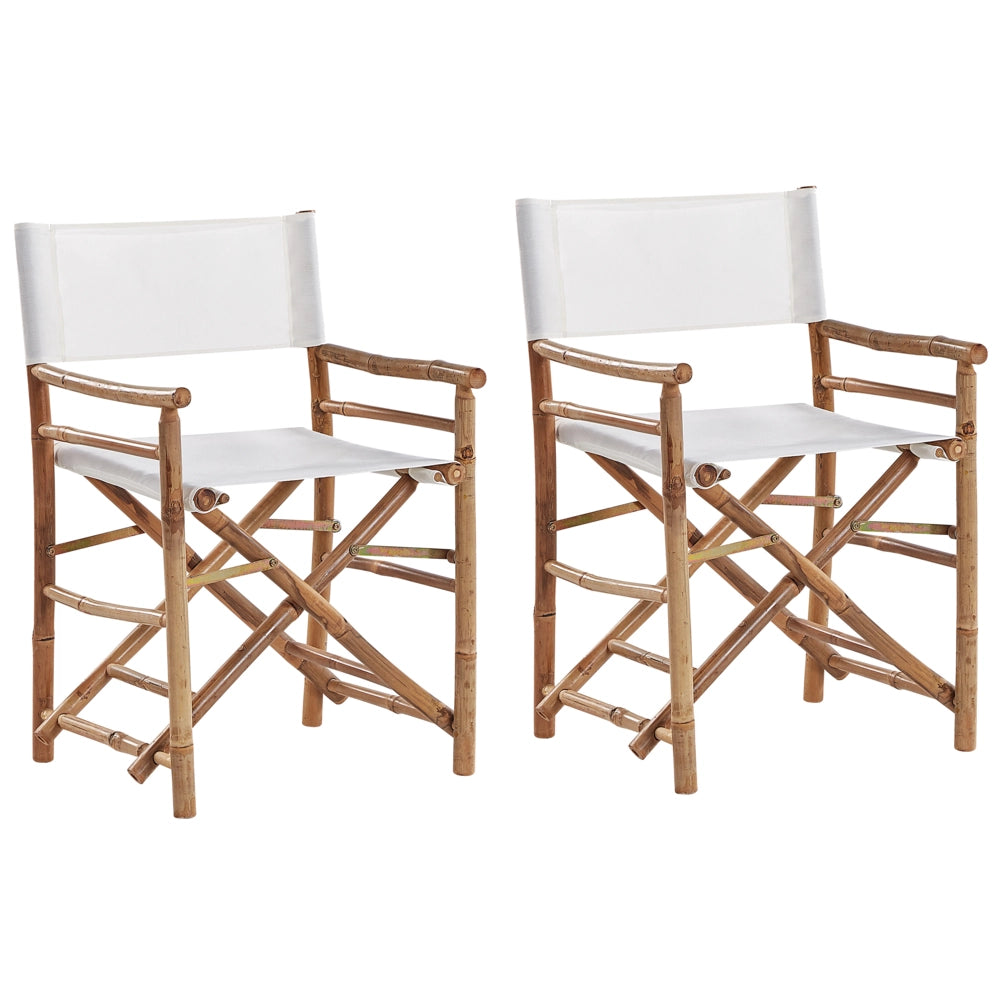 Set di 2 Sedie da Regista in Legno Chiaro di Bambù Pieghevoli interno esterno stile moderno boho