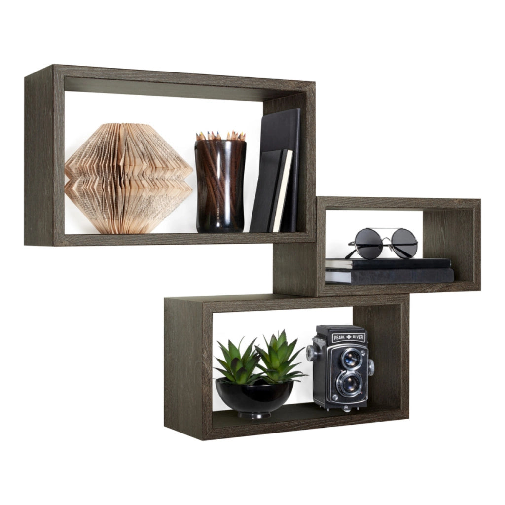 Set di 3 Mensole da Muro Modello TRITTCO. Misure 15.5x45.0x27.0 cm. fInitura  ROV. SCURO - MADE IN ITALY