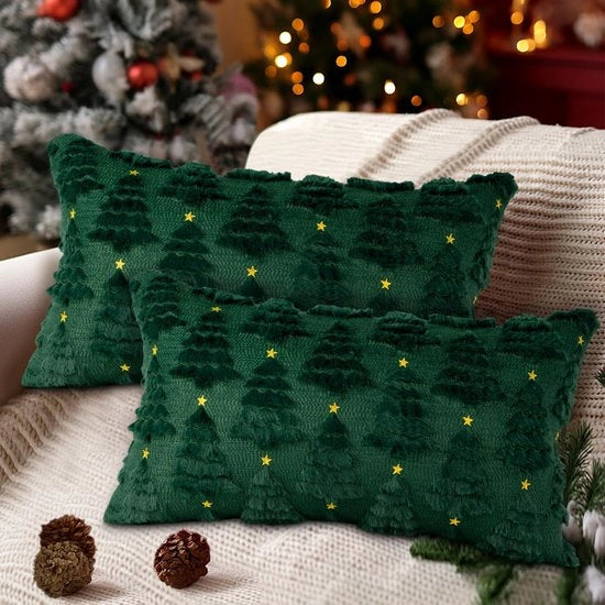 Set di 2 Coprisacco 30 x 50 cm con Disegno di Albero di Natale/Stella - Plush - Decorativo per Camera da Letto/Sala - Coprisacco Zitto e Pieno