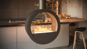 Camino a Bioetanolo Sospeso 218,7xØ70x35 cm Incyrcle 2Side Nero con Vetro