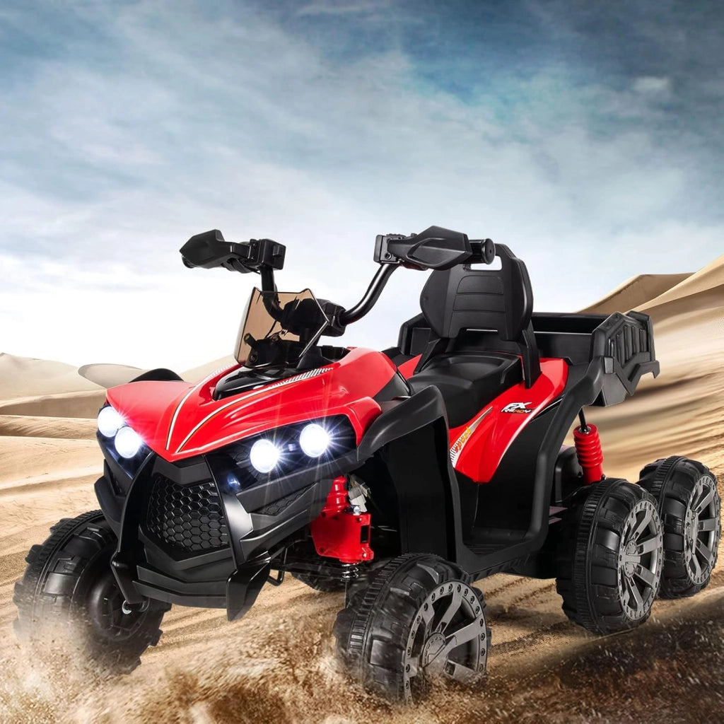 12V Quad Elettrico per Bambini, Macchina Elettrica per Bambini con 6 Ruote 4 Motori Baule Posteriore Luci LED e Musica, Trazione Integrale, 3-6 km/h, 3 Anni+ (Rosso)