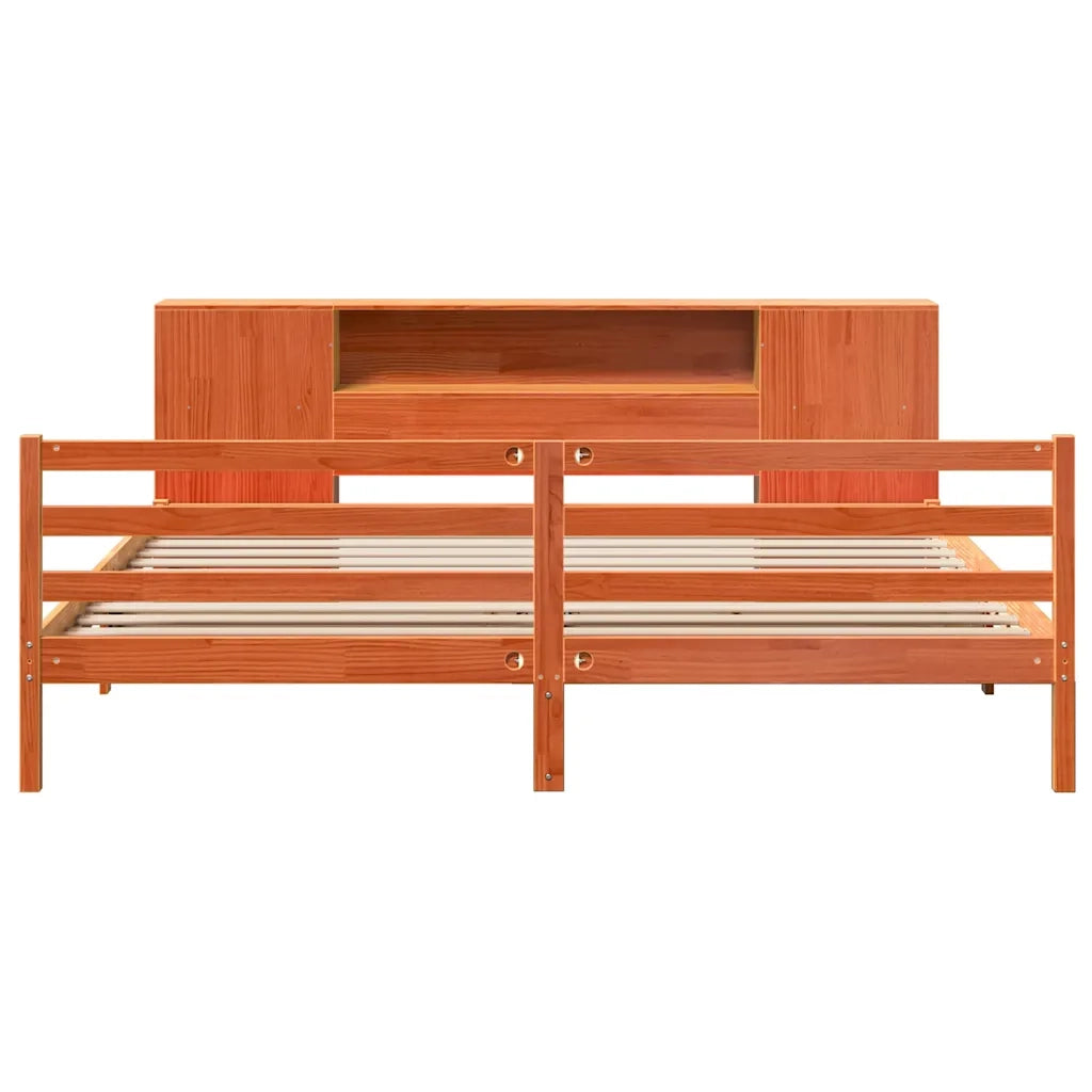Letto Libreria senza Materasso Marrone Cera 200x200 cm in Pino 3321870