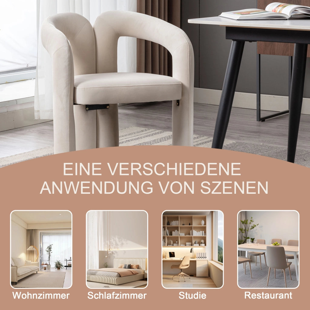 Sedia da pranzo in velluto con schienale avvolgente e seduta imbottita, struttura in legno per casa beige