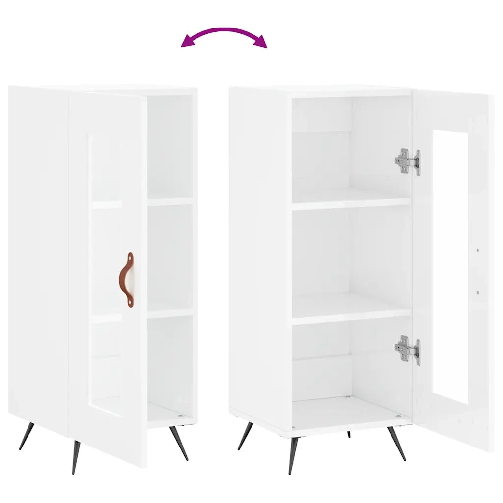 Credenza | Madia | Buffet da pranzo | Armadio da pranzo Bianco Lucido 34,5x34x90 cm in Legno Multistrato