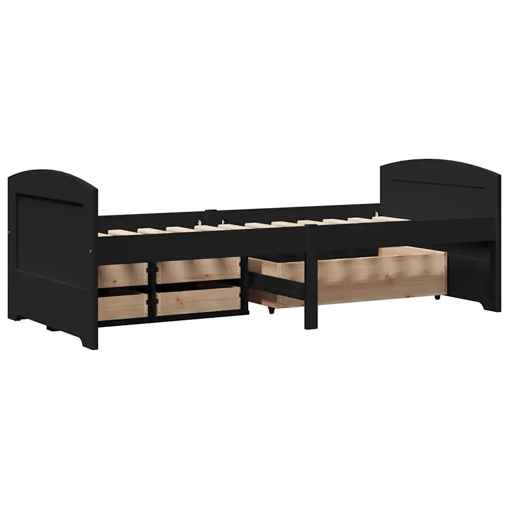 Letto singolo | Letto per adulti | Dormeuse con 5 Cassetti senza Materasso Nero 90x200 cm IRUN