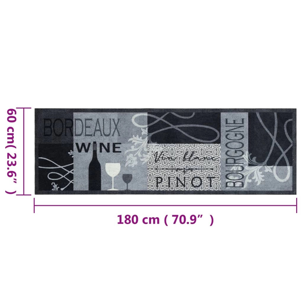 Elegante tappetino da cucina lavabile e antiscivolo 180 x 60 cm in velluto grigio 02_0056439
