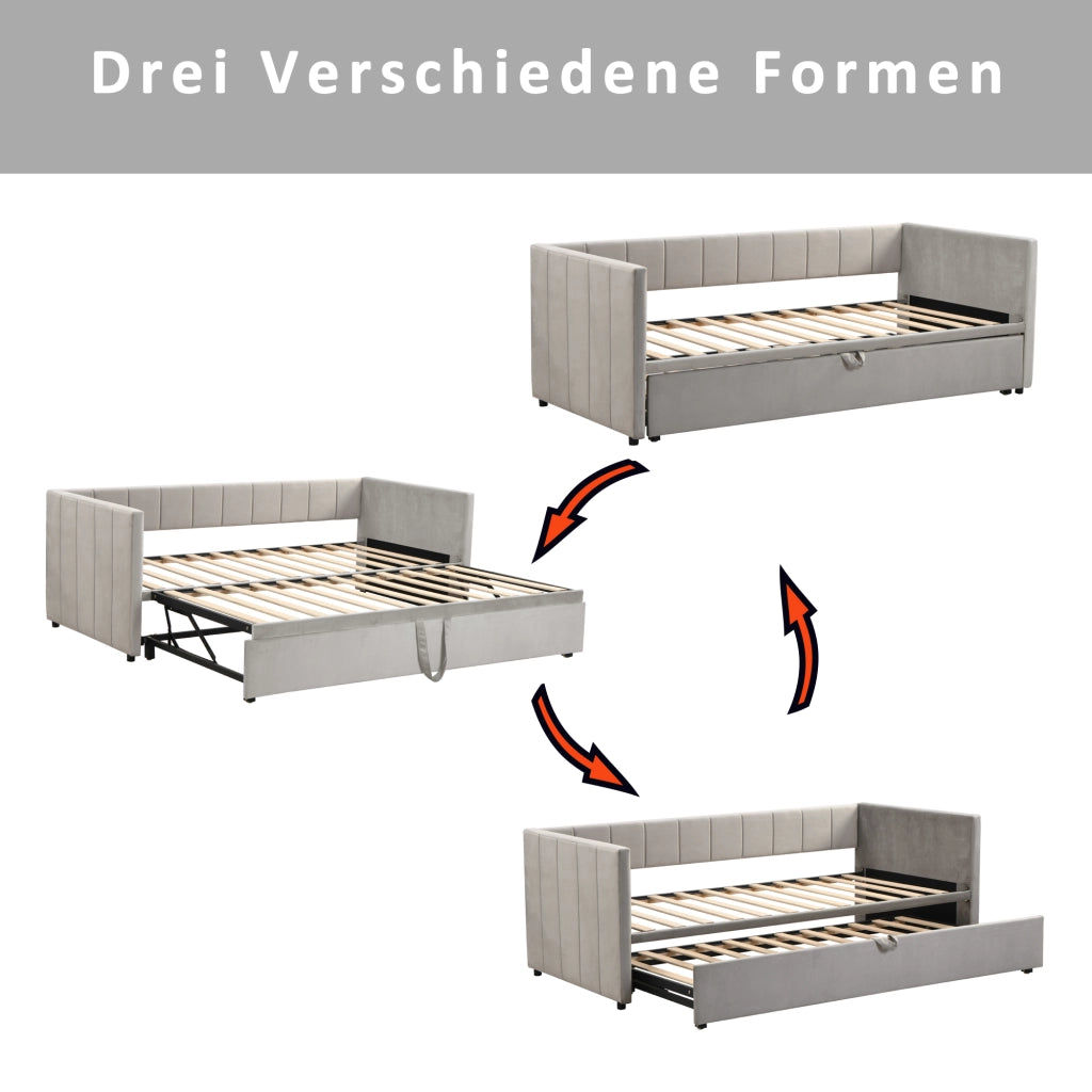 Letto poltrona estraibile in velluto grigio 180x200 cm