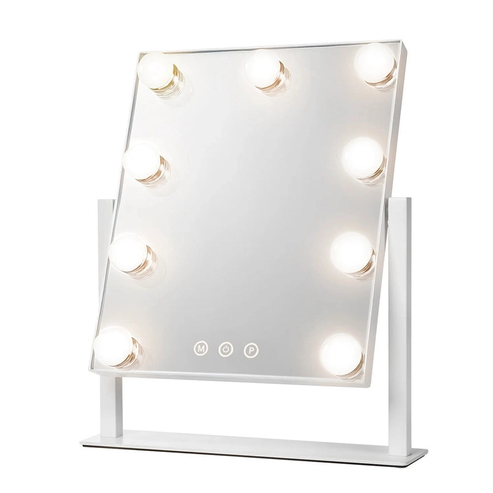 Trade Shop - Specchio Luminoso 9 Led Touch Dimmerabile Usb Design Stile Hollywood 3 Temperature Di Luce -