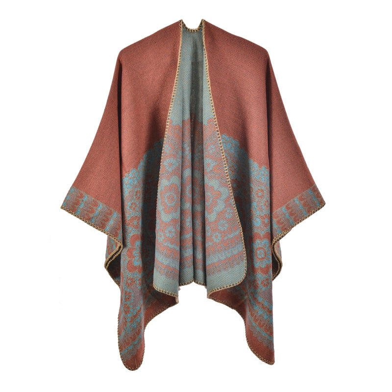 Nuovo modello di scialle caldo con orlo a spacco, mantella, cardigan in cashmere da donna, sciarpa