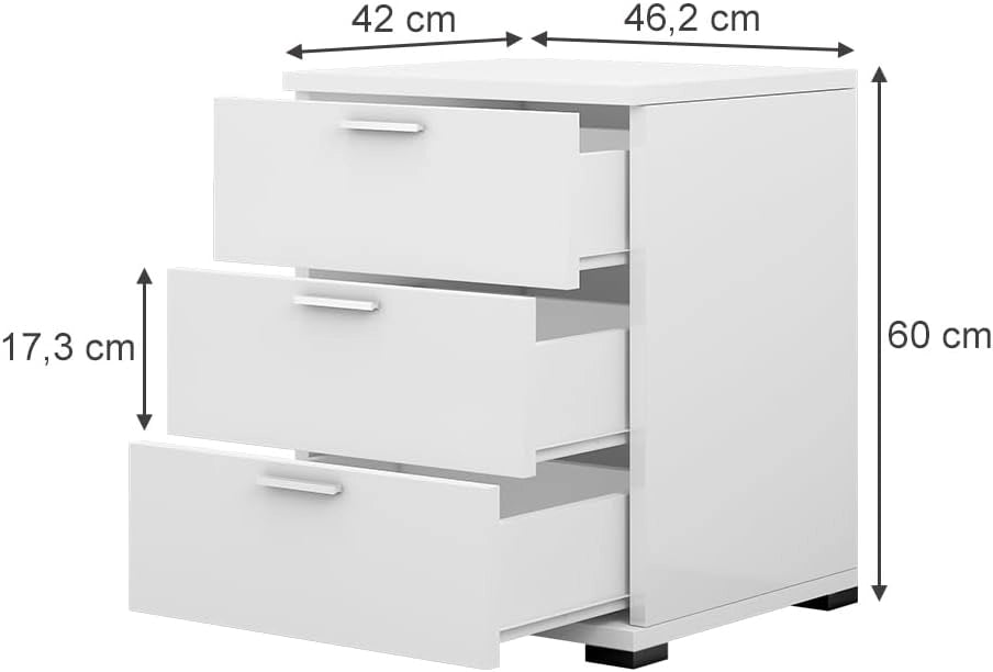 Comodino camera da letto Marseille, Bianco, 46.2 x 60 cm, adatto per riporre oggetti di uso quotidiano e lampade