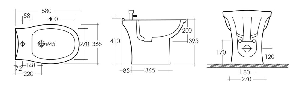 Sanitari a pavimento con scarico a pavimento Karla Rak Ceramics: WC, Bidet, Copriwater Bianco