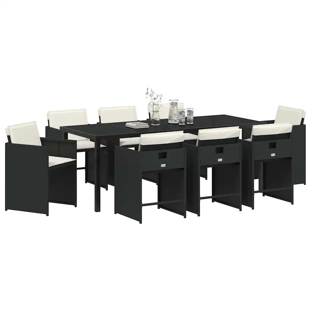 Set da Pranzo per Giardino con cuscino 9 pcs Nero polyrattan 3379975