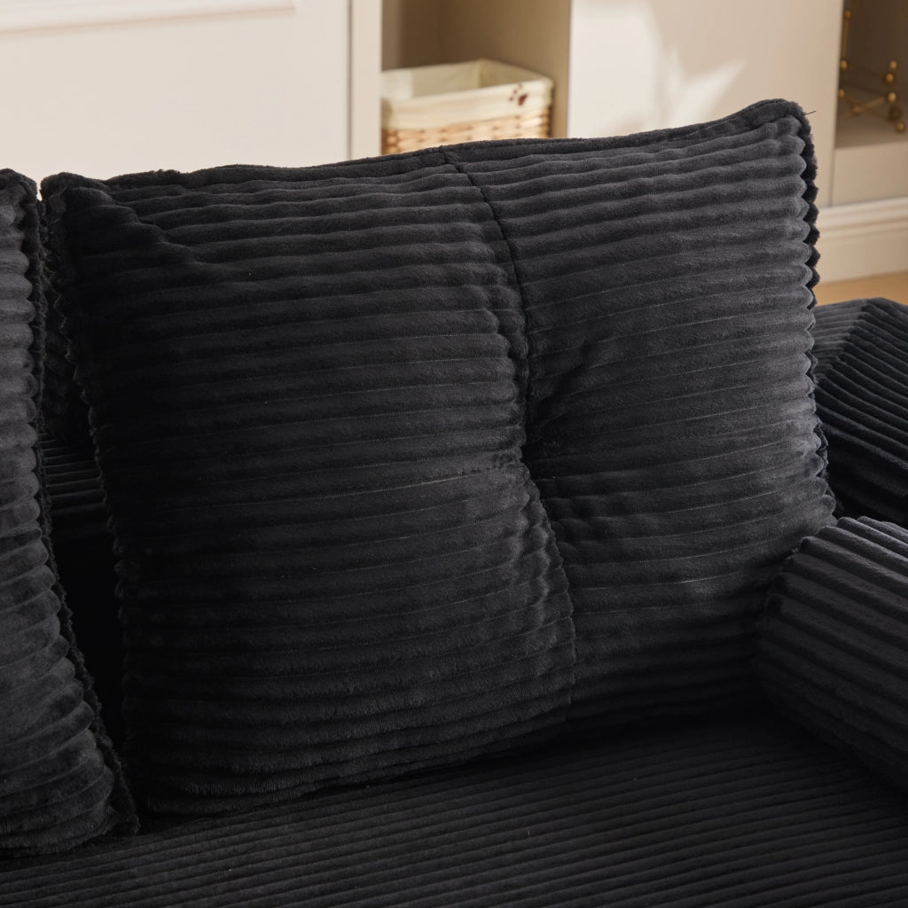 Divano letto multifunzione velluto a coste nero con memory foam, tasche e porta bicchieri