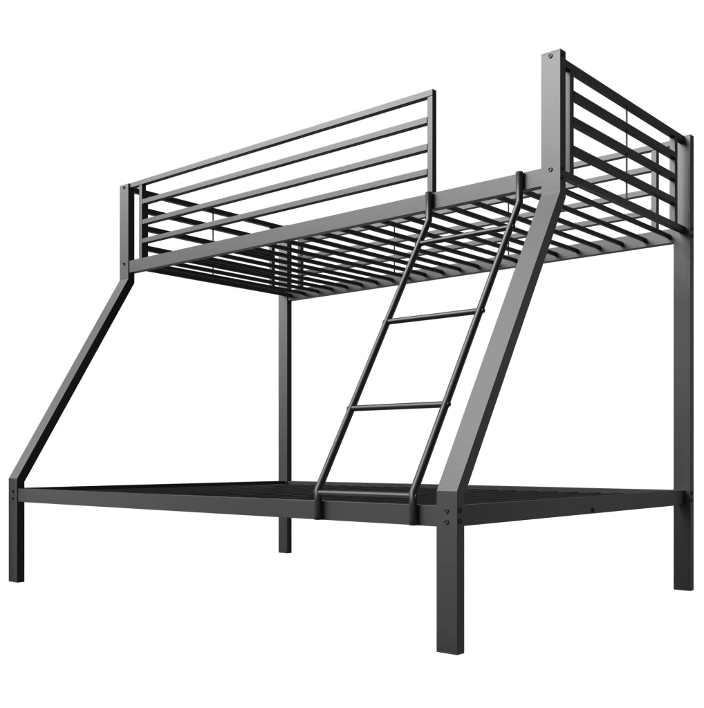 Letto a castello in metallo nero 90x200 cm sopra e 140x200 cm sotto; con scala reversibile