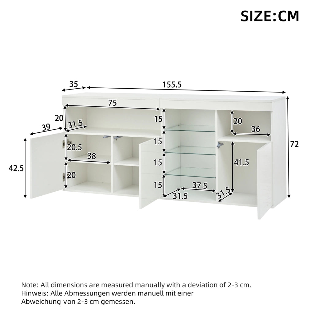 Credenza soggiorno bianca con LED e ante lucide