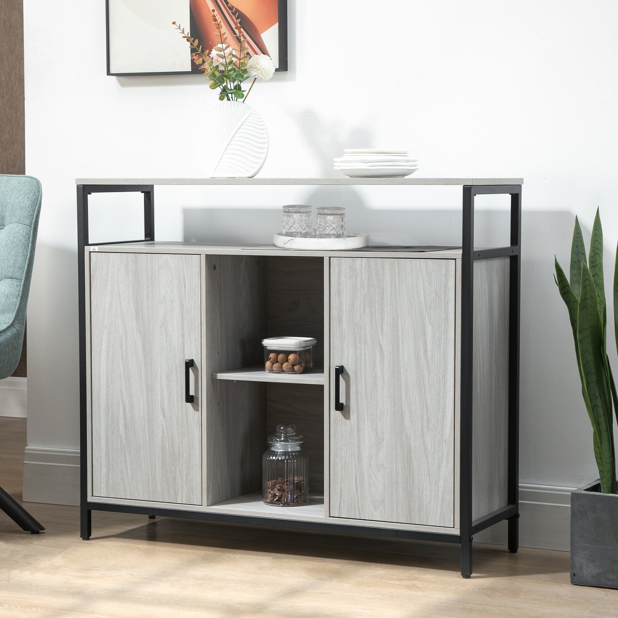 Credenza 2 Ante 5 Ripiani 100x34x87,2 cm in Legno Grigio