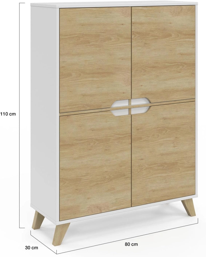 HELSINKI Contenitore scandinavo a 4 ante in legno e bianco
