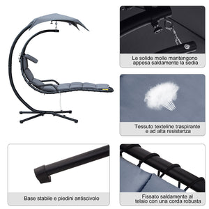Sedia Dondolo Pensile Relax Chaise Longue con Tettuccio Grigio