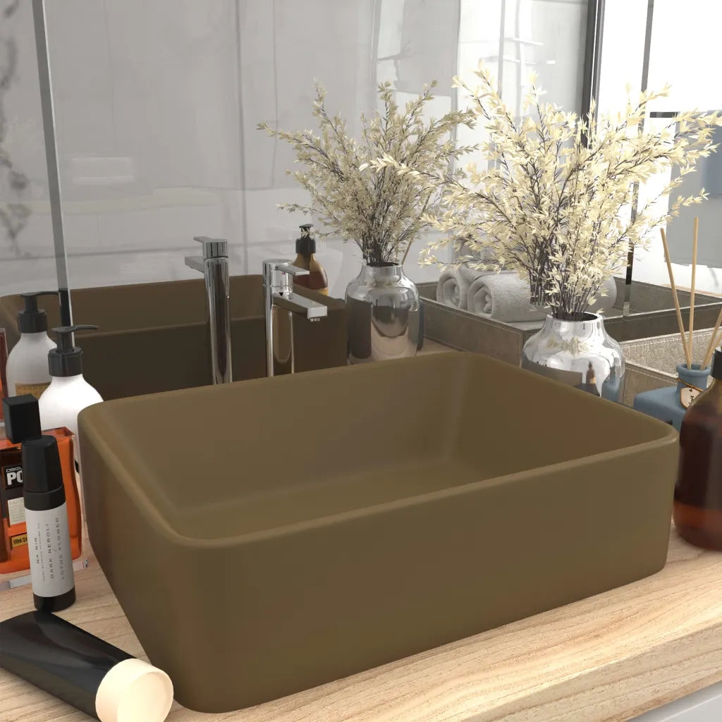 Lavandino Luxury Crema Opaco 41x30x12 cm in Ceramica CFW7020455