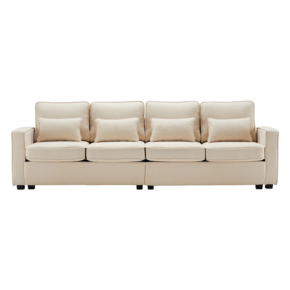 Canap?? dritto 4 posti - Xylo - Tela lino beige con 4 cuscini