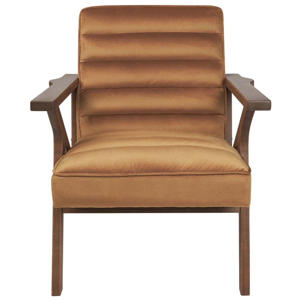 Poltrona Marrone Poliestere Velluto Rivestimenti Design Retrò Struttura in legno Braccioli Soggiorno