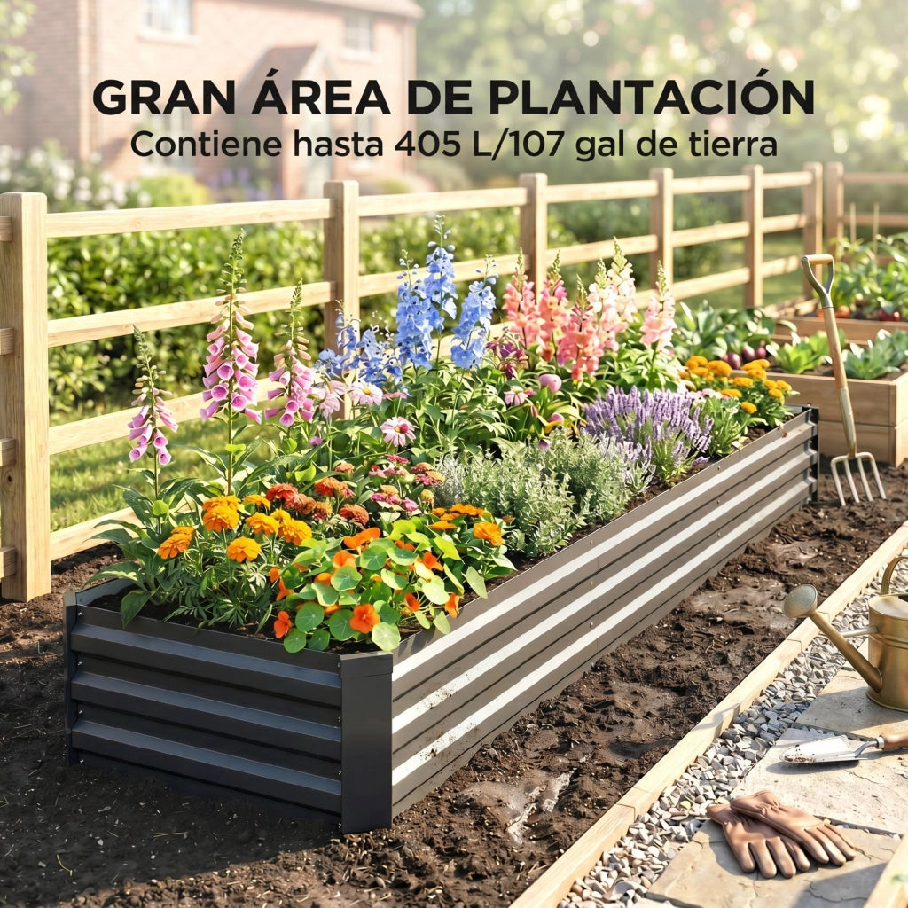 Fioriera Grande Rettangolare in Acciaio Galvanizzato per Giardino ¨C zephmum ¨C 240x60x30 cm Grigio Scuro