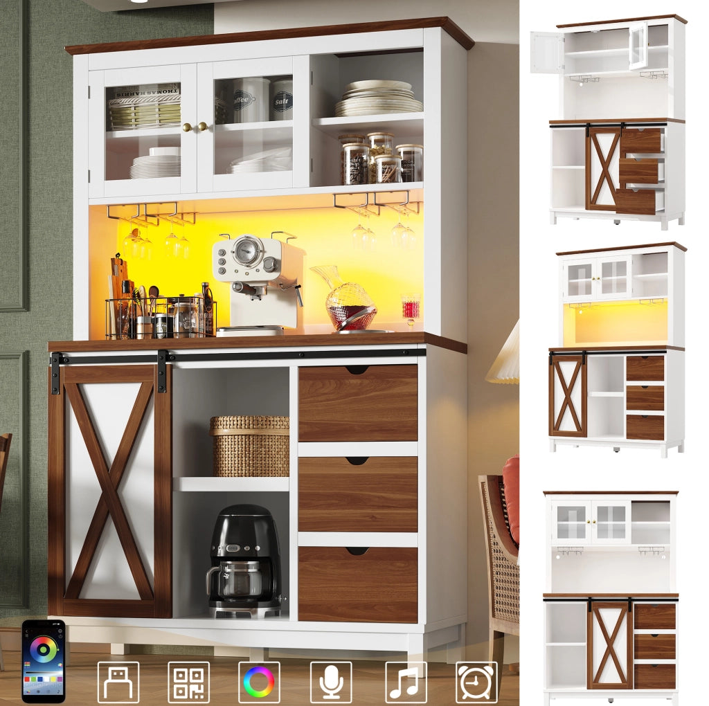 Colonna da cucina con LED RGB, anta scorrevole e vetro