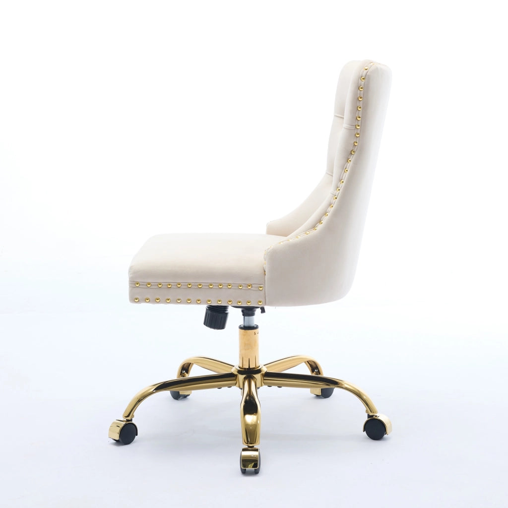 Poltrona da Ufficio Girevole ¨C MINIMAL ¨C Velluto Beige, Base in Metallo Dorato