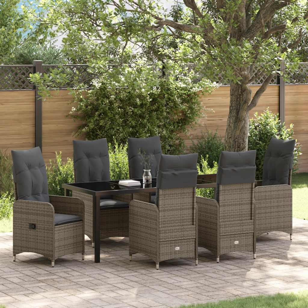 Set da Pranzo da Giardino 7 Pezzi con Cuscini Grigio in Polyrattan