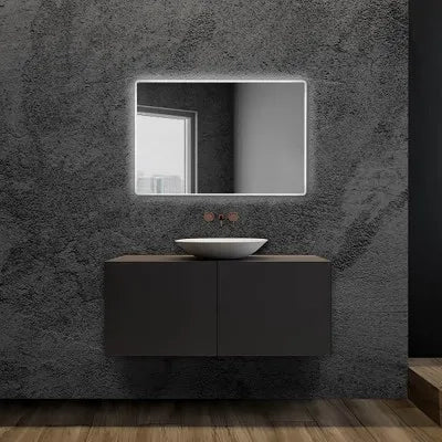 Specchio bagno 80x60 cm reversibile con cornice slim LED naturale