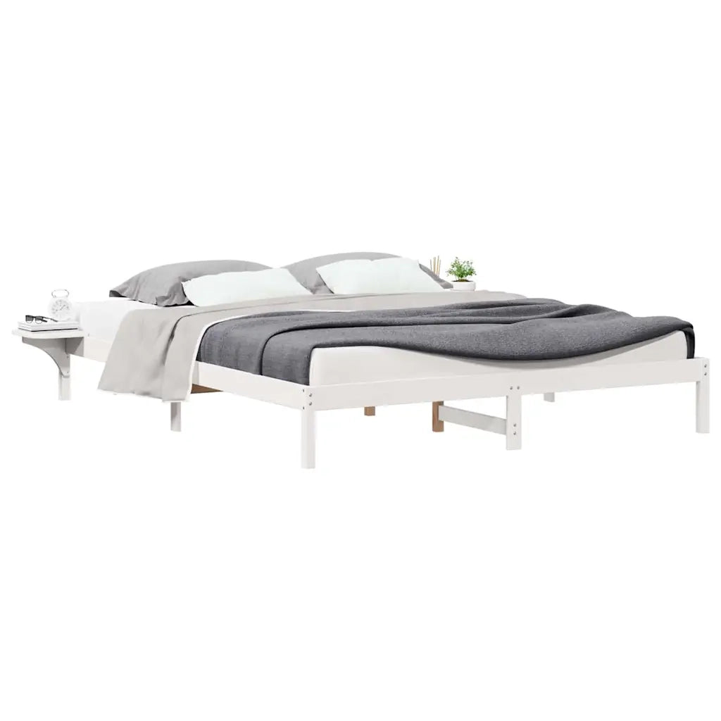 Letto con Tavolini Laterali Bianco 180 x 210 cm Pino massello 873233