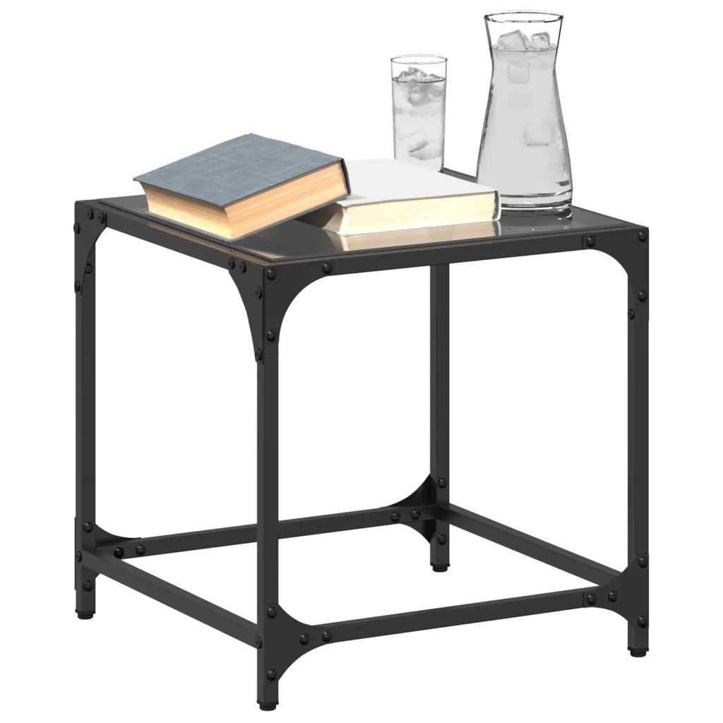 2 pz Tavolini da salotto | Tavolino da caff¨¨ | Tavolino da Soggiorno con Piano Vetro Nero 40x40x40cm Acciaio