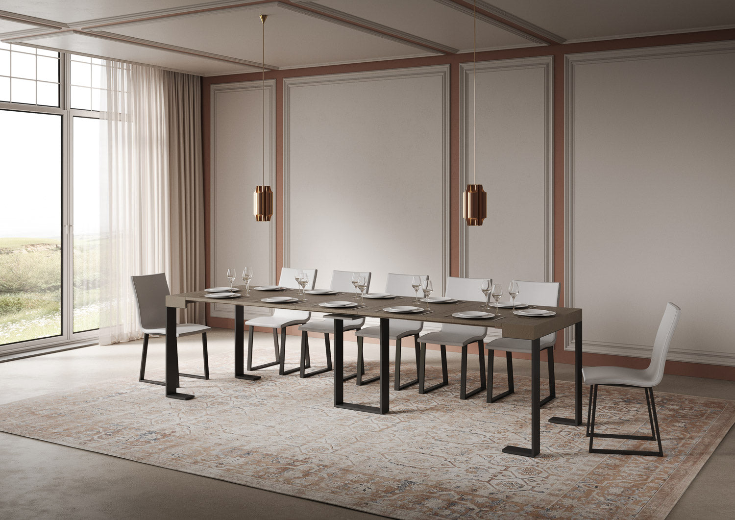 Consolle Allungabile 90-300x40x77 cm Sintesi Tortora Telaio Antracite