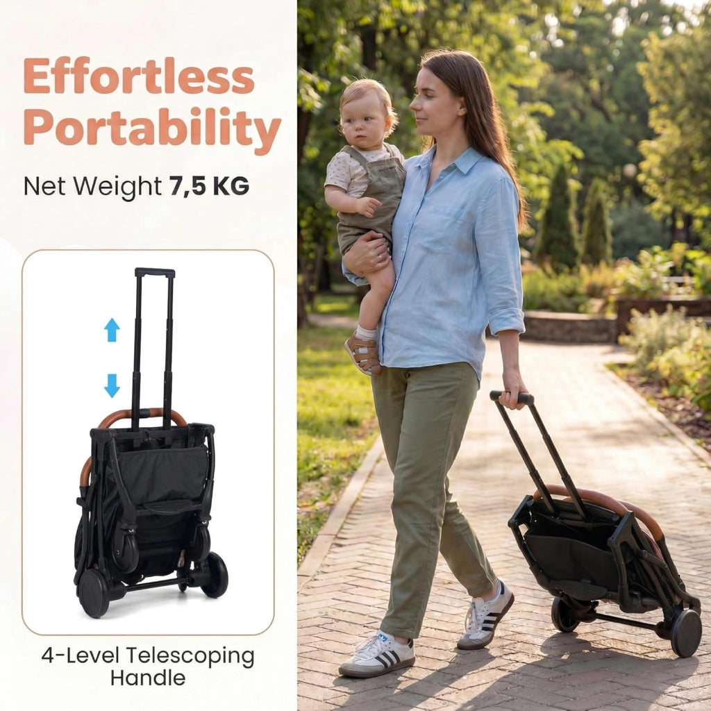 Passeggino Leggero per Bambini e Neonati, Passeggino Pieghevole e Portatile con Ruote, Schienale Regolabile, Tettuccio, Cintura di Sicurezza, Cesto e Copertura Antipioggia (Rosa)