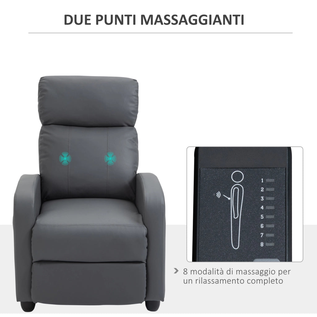Easycomfort Poltrona Relax Massaggiante con Telecomando e 8 Programmi, Reclinazione e Poggiapiedi, 68x88x98cm, Grigio