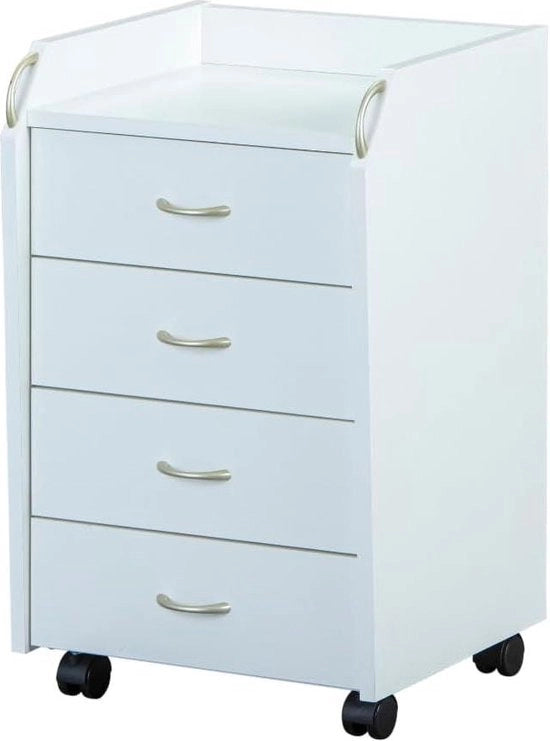 Cassettiere con ruote e 4 carichi - contenitore archiviazione rotante - 40x36x65 cm - Bianco Cassettiere Blocco Carico