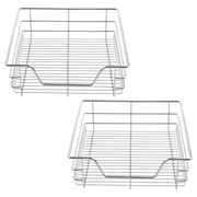 Set di 2 cestelli portaoggetti con guide telescopiche estrazione totale fino a 20 kg acciaio cromato 47 x 44 x 14 cm argento 03_0005765