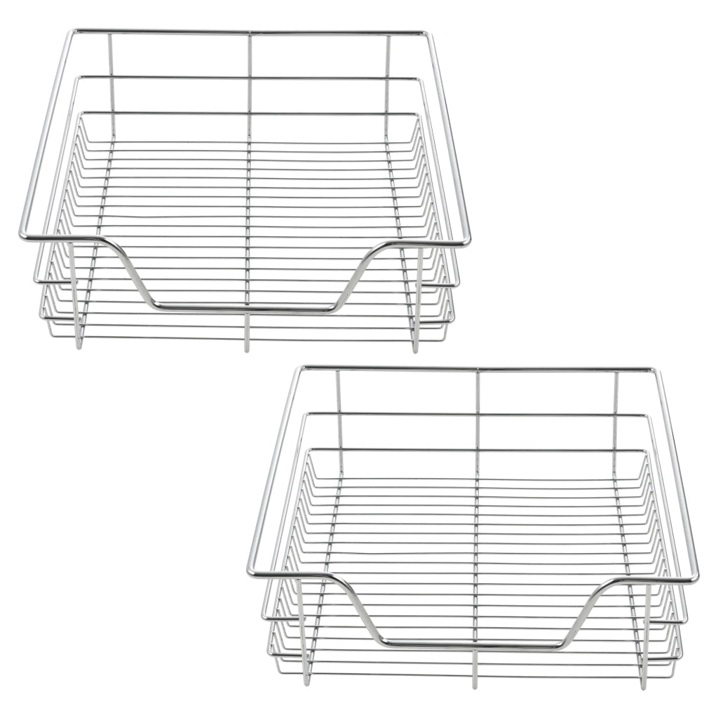 Set di 2 cestelli portaoggetti con guide telescopiche estrazione totale fino a 20 kg acciaio cromato 47 x 44 x 14 cm argento 03_0005765