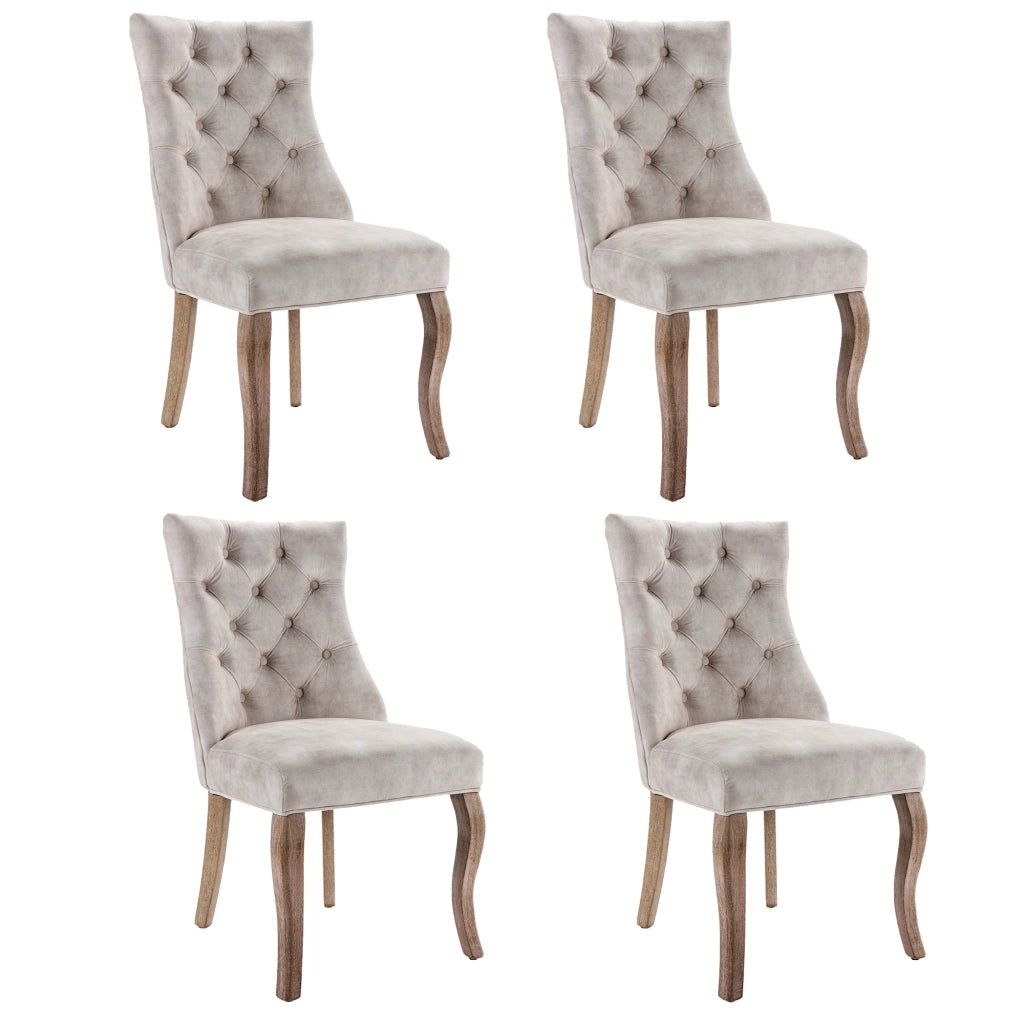 Sedie da Pranzo con Schienale Alto ¨C MINIMAL ¨C Set 4 Pezzi, Velluto Beige, Gambe in Legno Massello