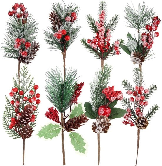 Decorazioni per Natale a forma di pino con foglie artificiali, 8 pezzi, per decorazioni di artigianato, regali e ringhiere per Thanksgiving.