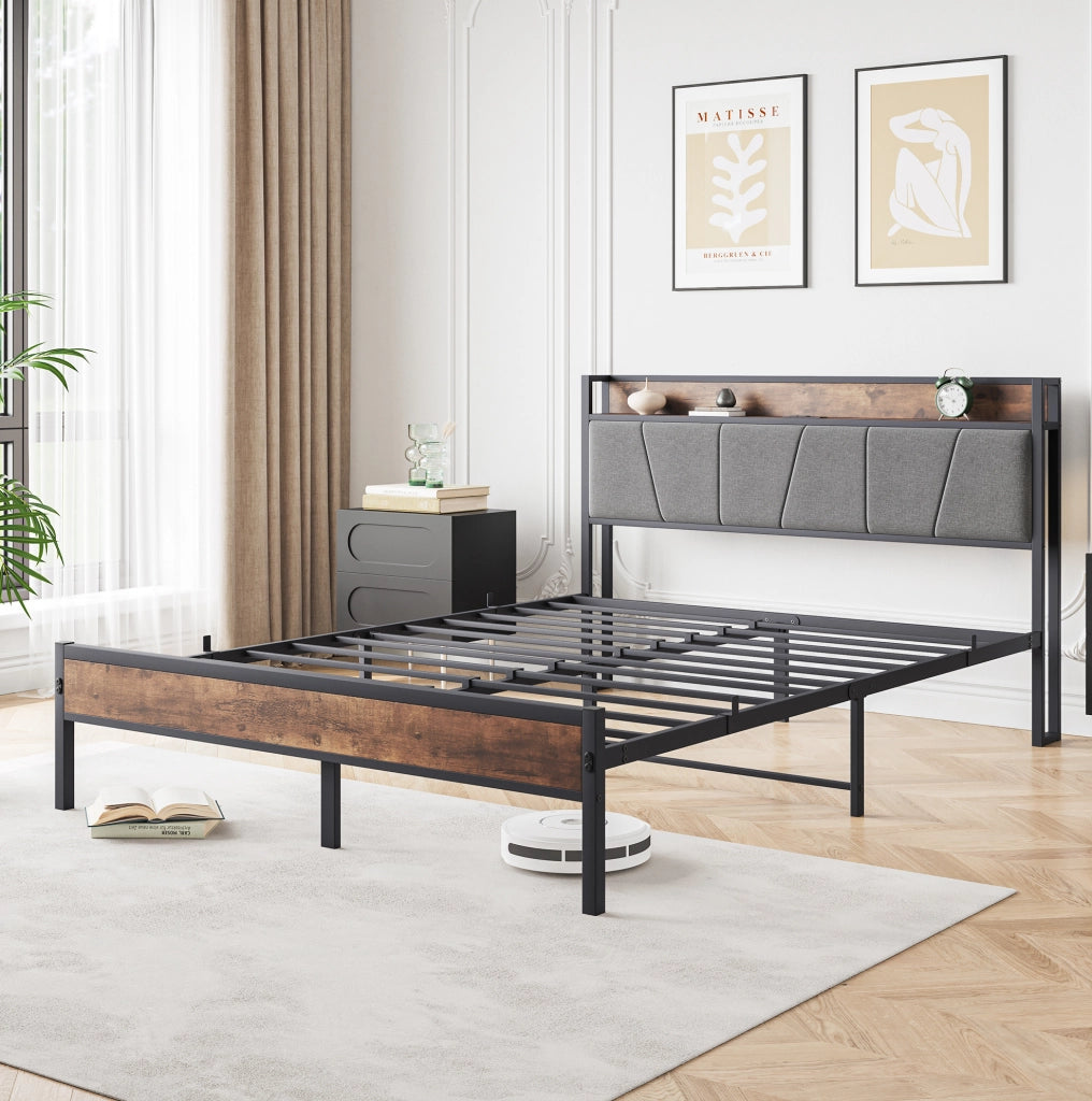 Letto 140x200 cm con LED, USB, presa e testiera contenitore