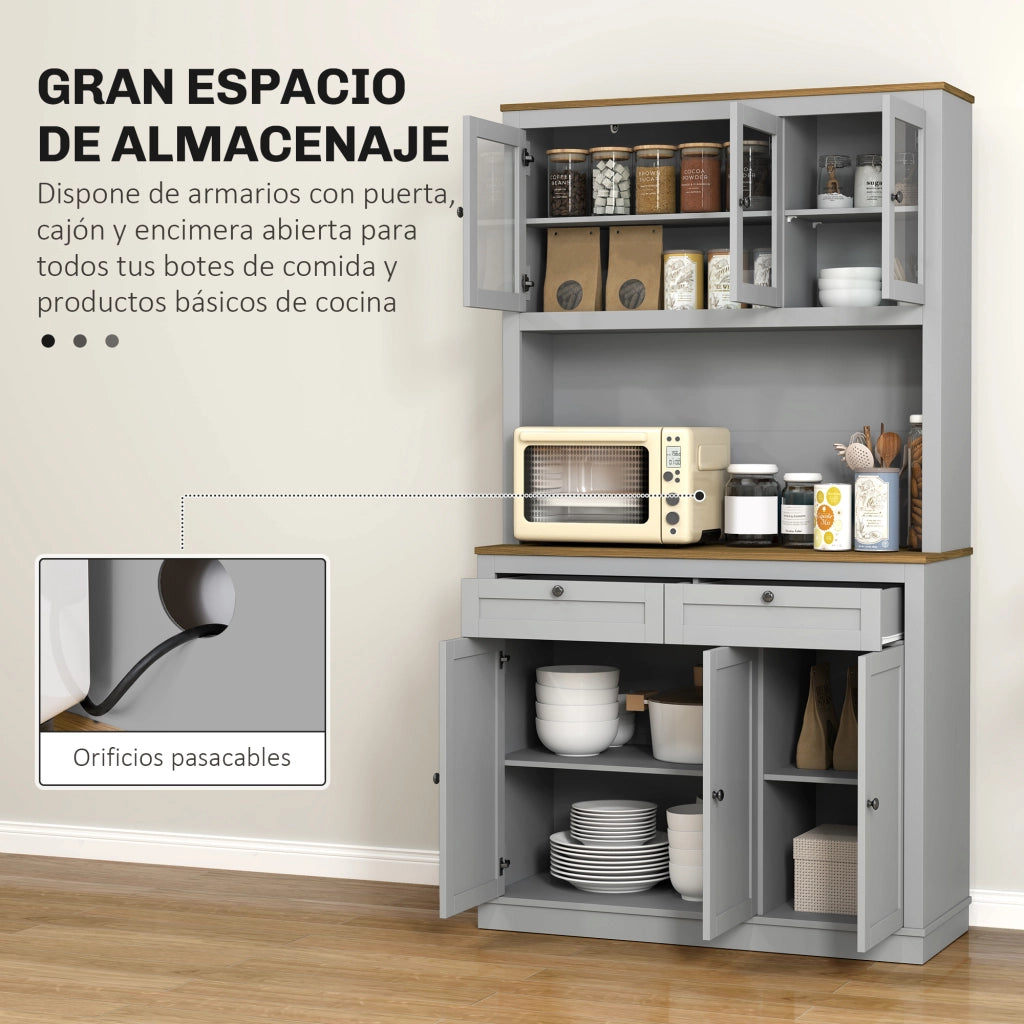Armadio da Cucina con Ante in Vetro ¨C Zephmum ¨C Grigio 100x40x180 cm