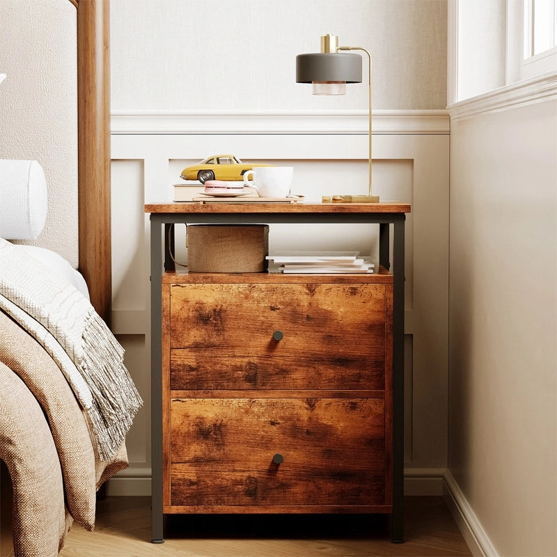 Comodino tavolino per camera da letto soggiorno cassetti loft marrone rustico retrò