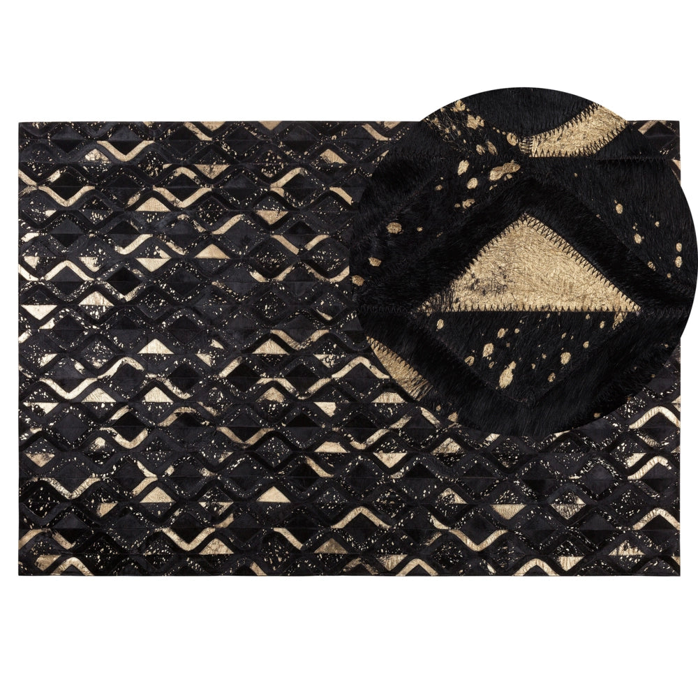 Tappeto Nero con Pelle dorato 140 x 200 cm in stile Modern Glam
