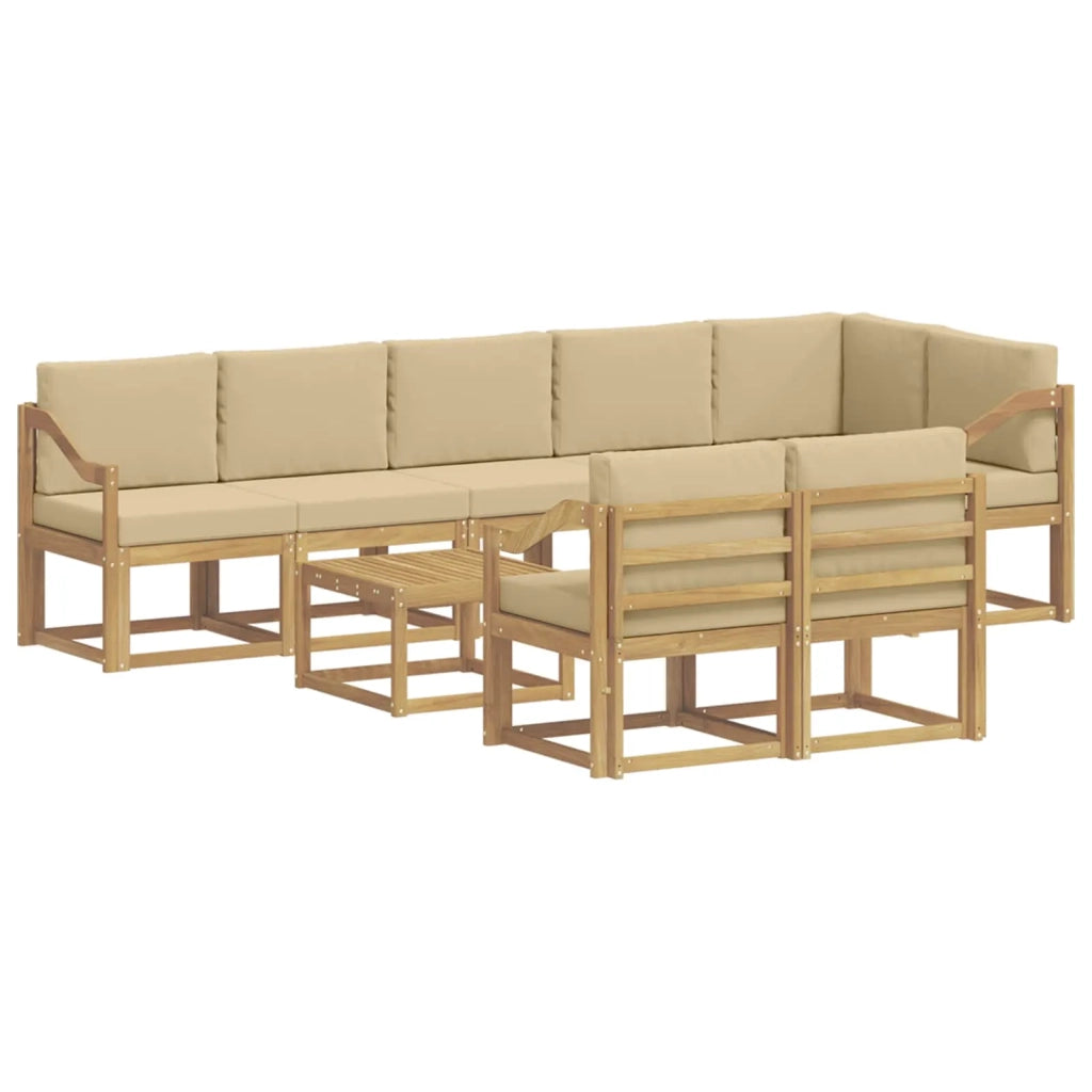 Set di divani da esterno 9 pcs Bianco e Beige Poliestere