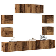 Set Mobile TV 7 pz-Credenza per TV Montato a Parete Legno Antico in Truciolato 528695