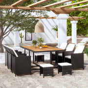 Set da Pranzo da Giardino 11 pz Polyrattan e Legno Acacia Nero cod mxl 57463