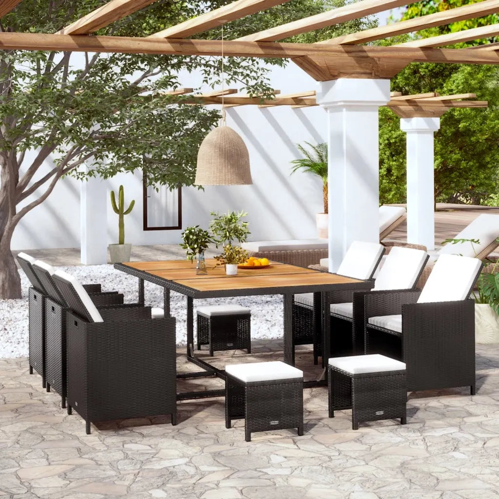 Set da Pranzo da Giardino 11 pz Polyrattan e Legno Acacia Nero cod mxl 57463
