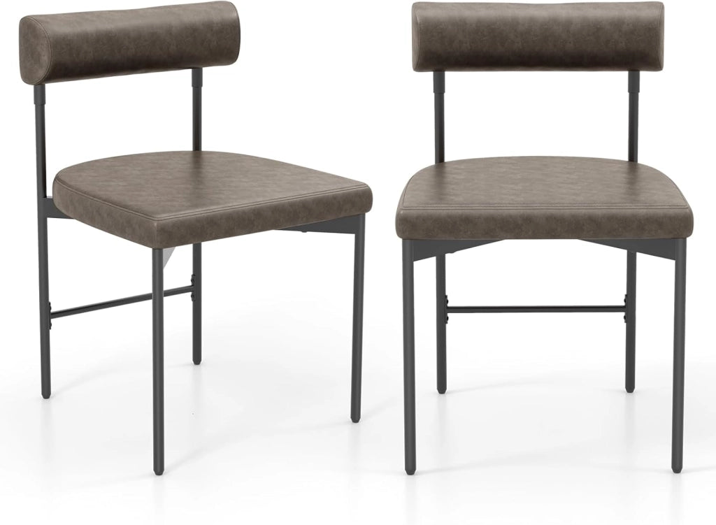 Set di 2 Sedie per Sala Pranzo con Schienale e Seduta Imbottita in Ecopelle, Sedia per Cucina con Gambe in Metallo, Sedia Moderna Comfortevole per Soggiorno, Capacità di 180 kg, Grigio