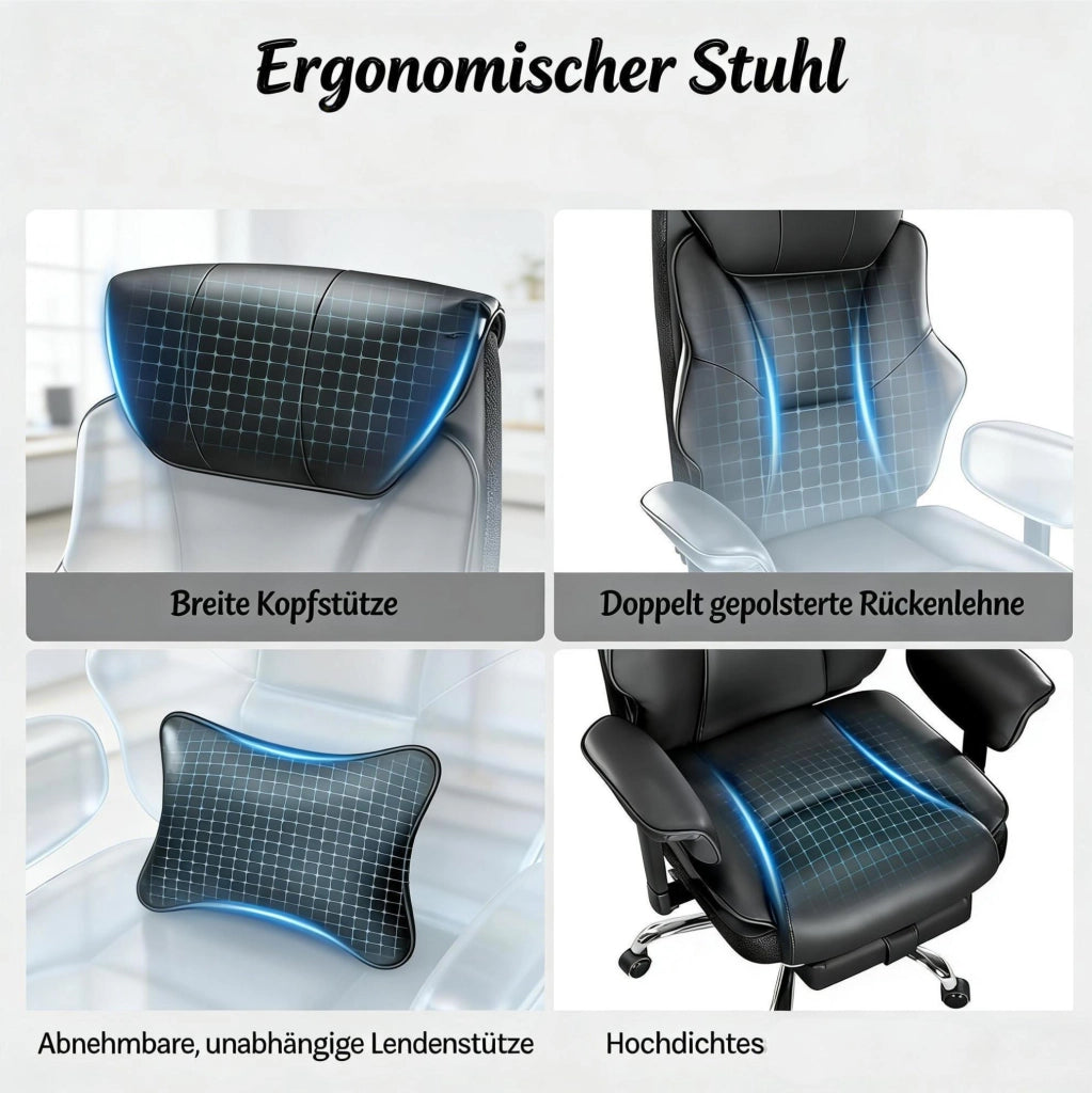 Sedia da ufficio ergonomica nera con schienale alto e supporto lombare regolabile
